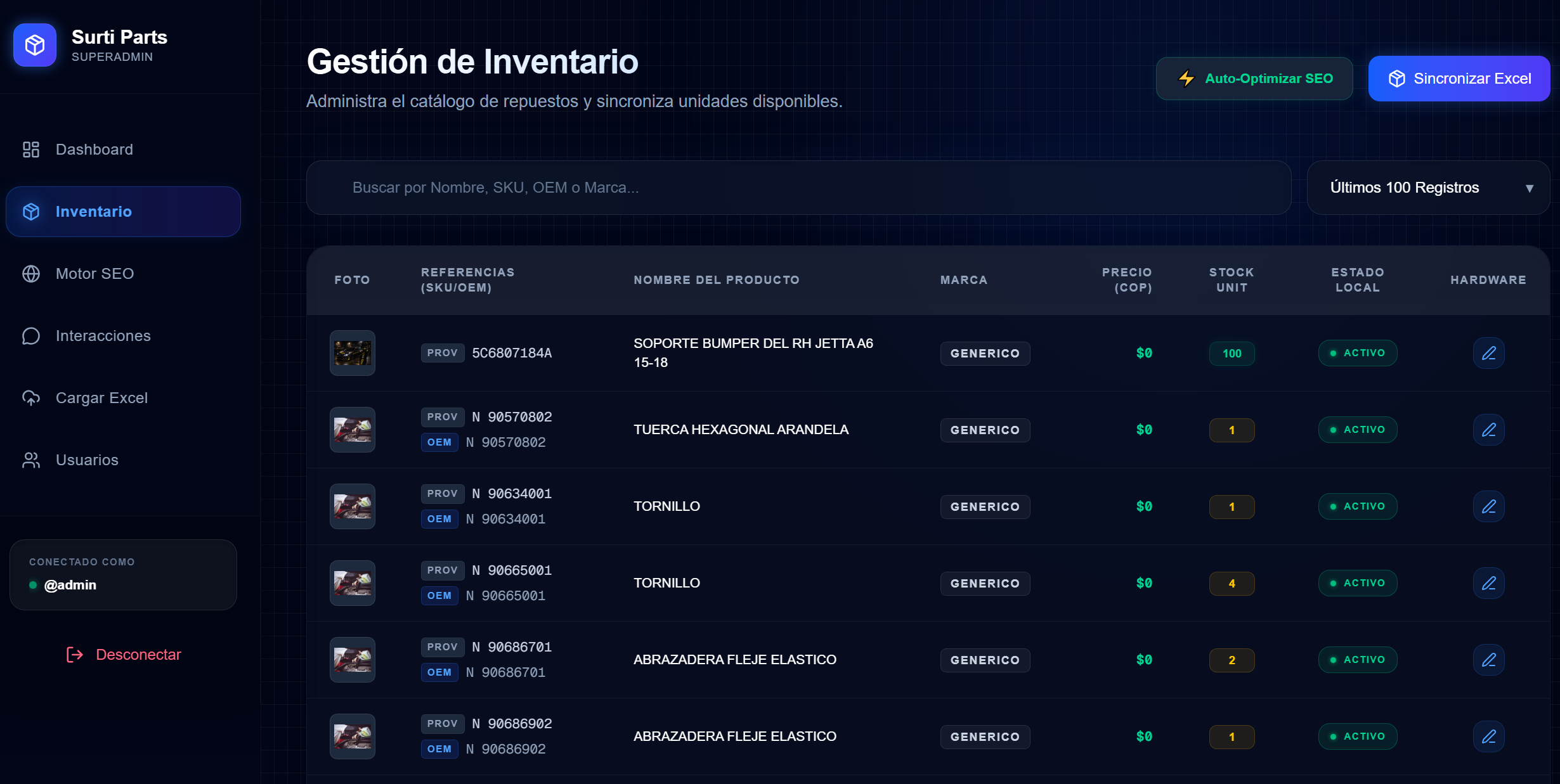 Pantalla de software SURTI VOLKSWAGEN